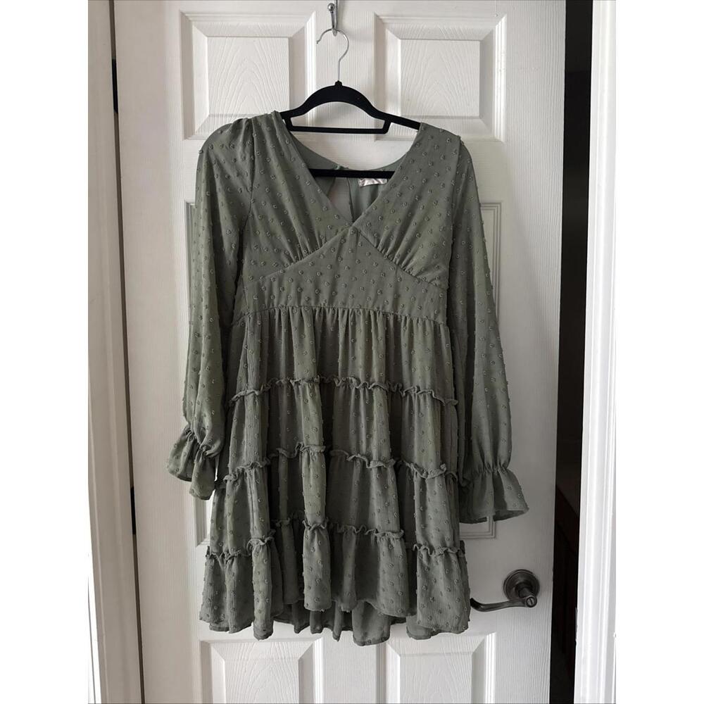 Bohemian, Casual Green Dress with Long Sleeve, Attard State Small Size